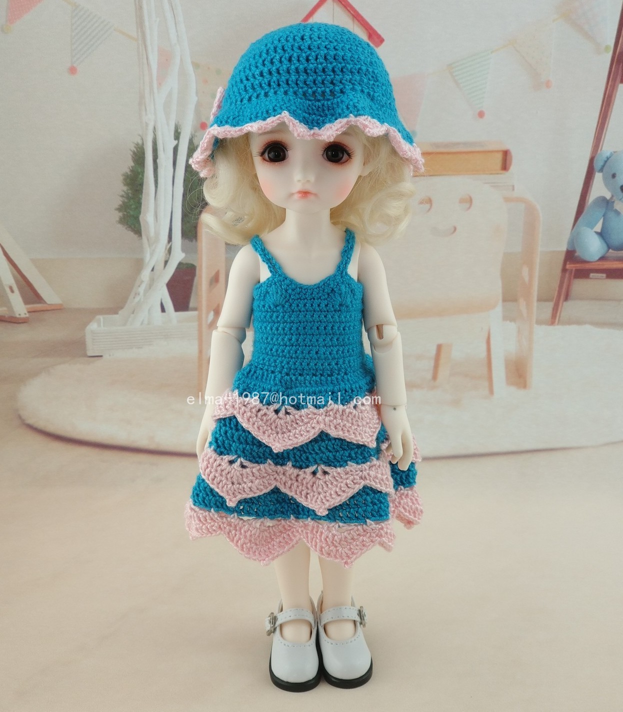 Blue crochet dress set for 1/6 size BJD